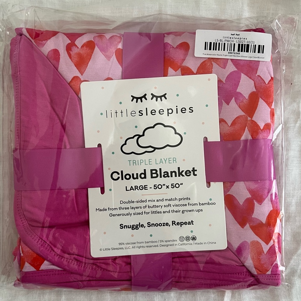 Pink Watercolor Hearts Cloud Blanket